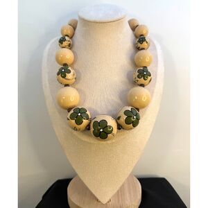 Vintage Zad Floral Painted Wooden Bead Necklace